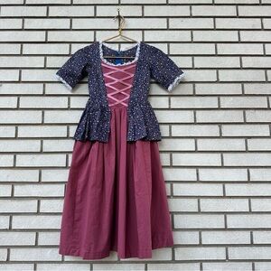 Handmade Colonial Williamsburg Girls Costume Dress Floral Bodice Ribbon Corset